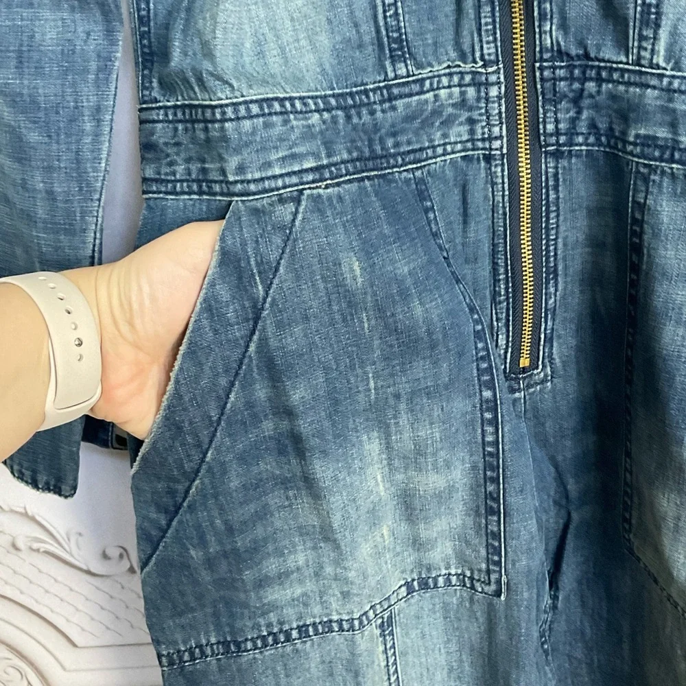Sandrine Rose FREE PEOPLE Deep Zip Denim Jumpsuit Slouchy Small Utility Style - Picture 4 of 11